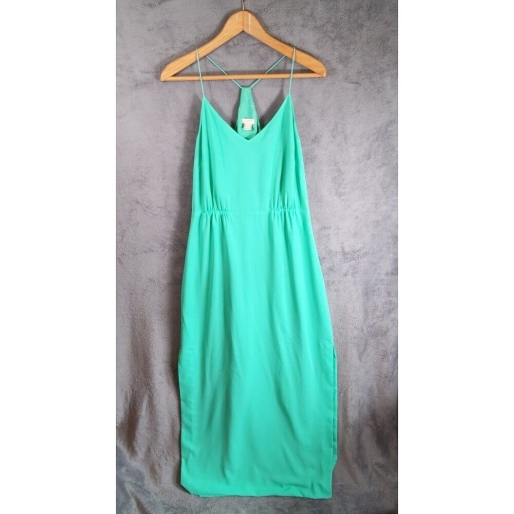 J.Crew Spaghetti Strap Maxi Dress Side Slit V-neck Size 8 Green Chiffon Summer
